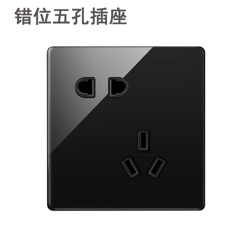 Lingsong interruptor de vidrio socket espejo negro 86 tipo panel de Interruptor táctil inteligente de cinco agujeros fábrica al por mayor