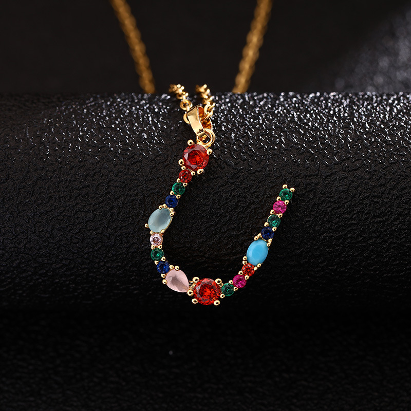 Lady Letter Agate Plating Zircon Pendant Necklace 1 Piece