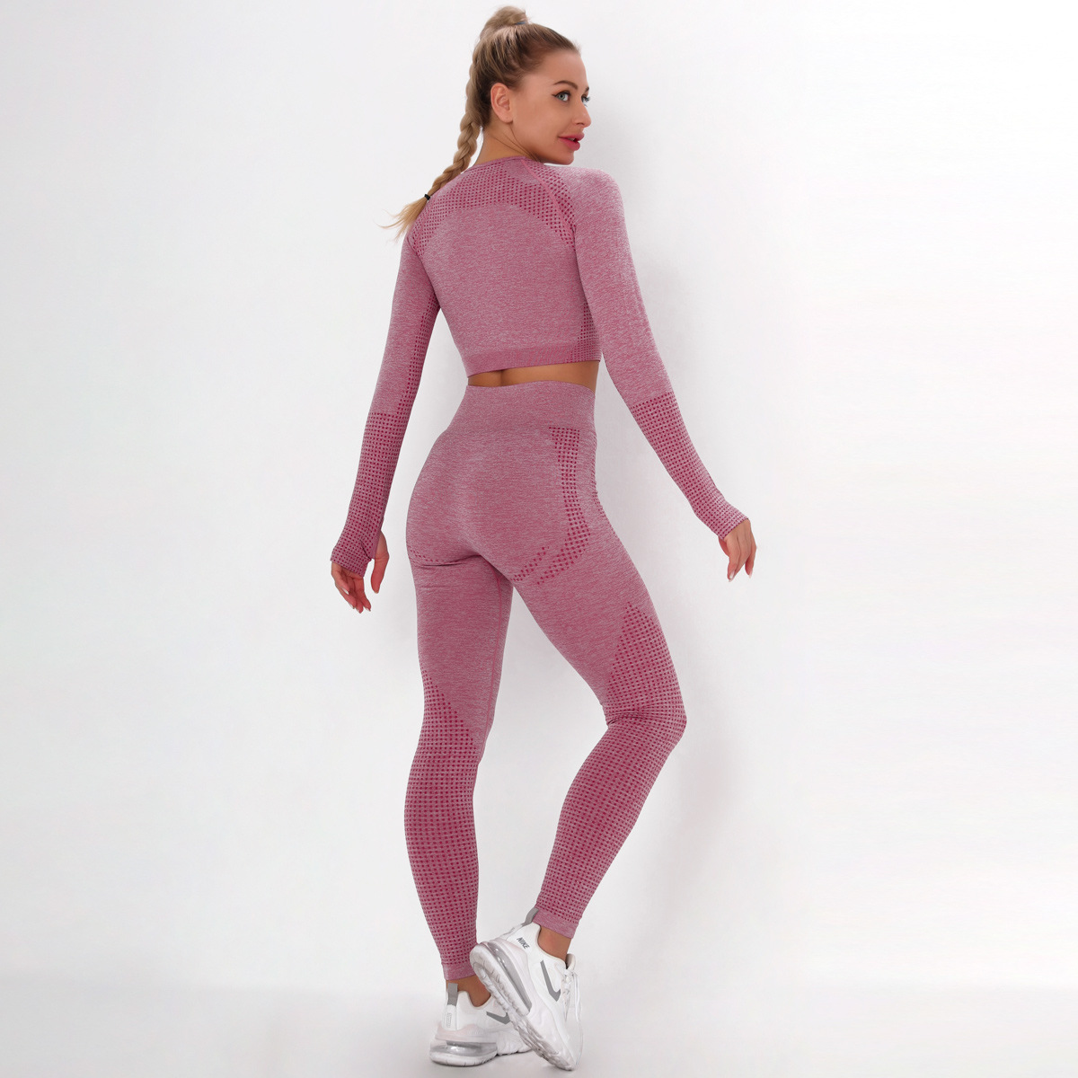 seamless knitted tight-fitting dot jacquard sports suit  NSLX8995