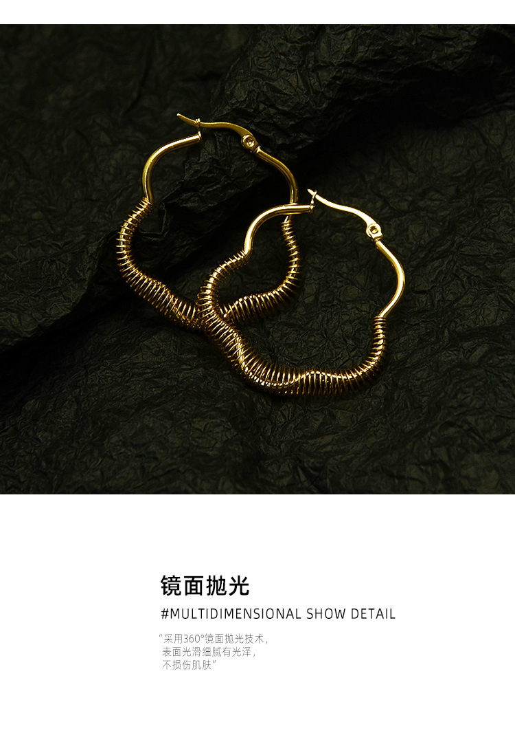 Flower Spring Wire Earrings Titanium Steel 18k Real Gold Plating Hoop Earrings display picture 2