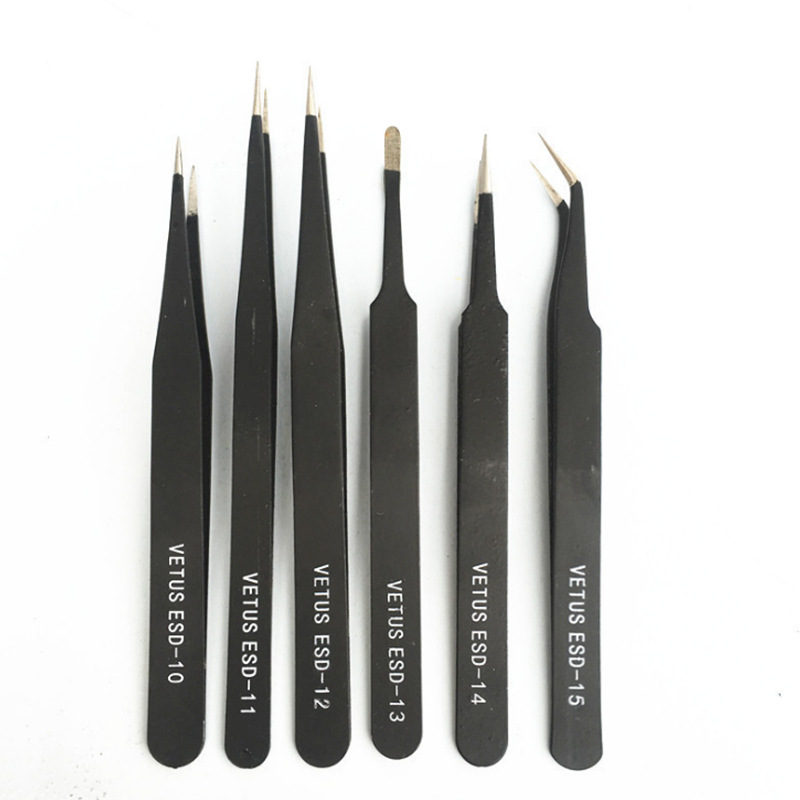 Herramientas de manicura de belleza 1,5mm pinzas de precisión anti-estática negro codo recto pinzas de manicura incrustadas en Diamantes B