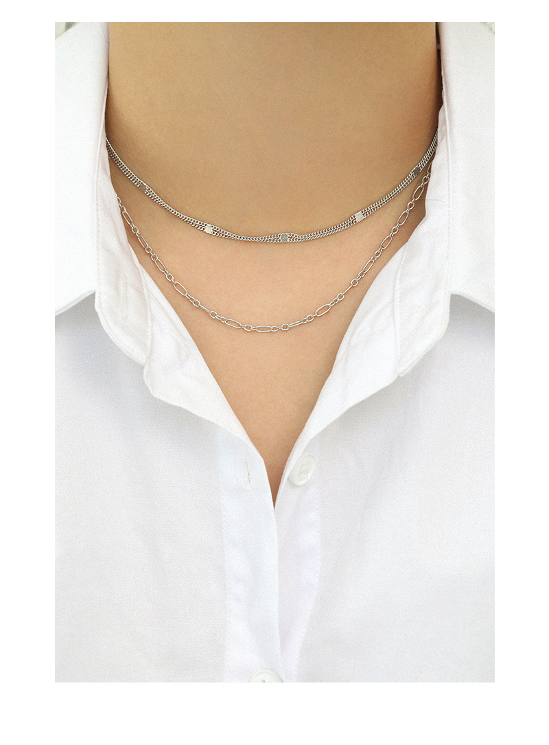 Korean Style Double Layer Chain Silver Necklace display picture 7