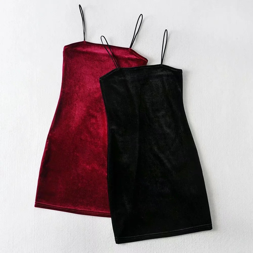 autumn slim sexy suspender velvet dress NSAC13884