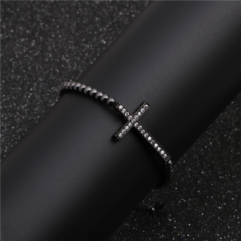 Chaude Cuivre Zircon Croix Tissé Réglable Bracelet De Cuivre Micro Inlay Bracelet Personnalisation display picture 5