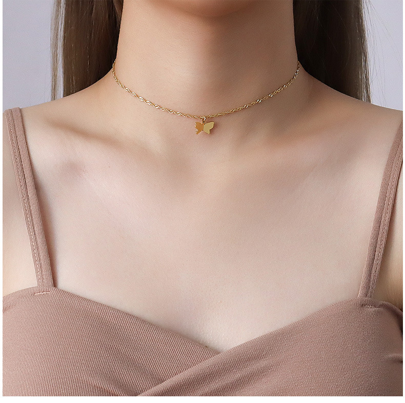18K Real Gold Plated, Real Gold Plated Plating Material PVD Coated Real Gold Plated Insect Titanium Steel Retro Waterproof Non Tarnish Necklace