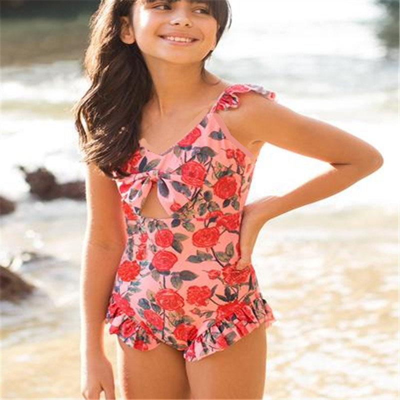 printed high waist children s one-piece swimsuit  NSHL42457