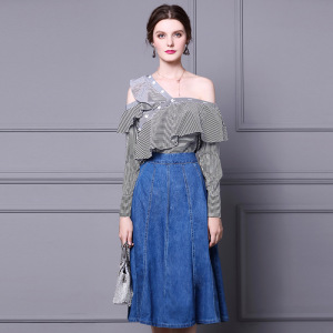 Two piece denim A-line skirt