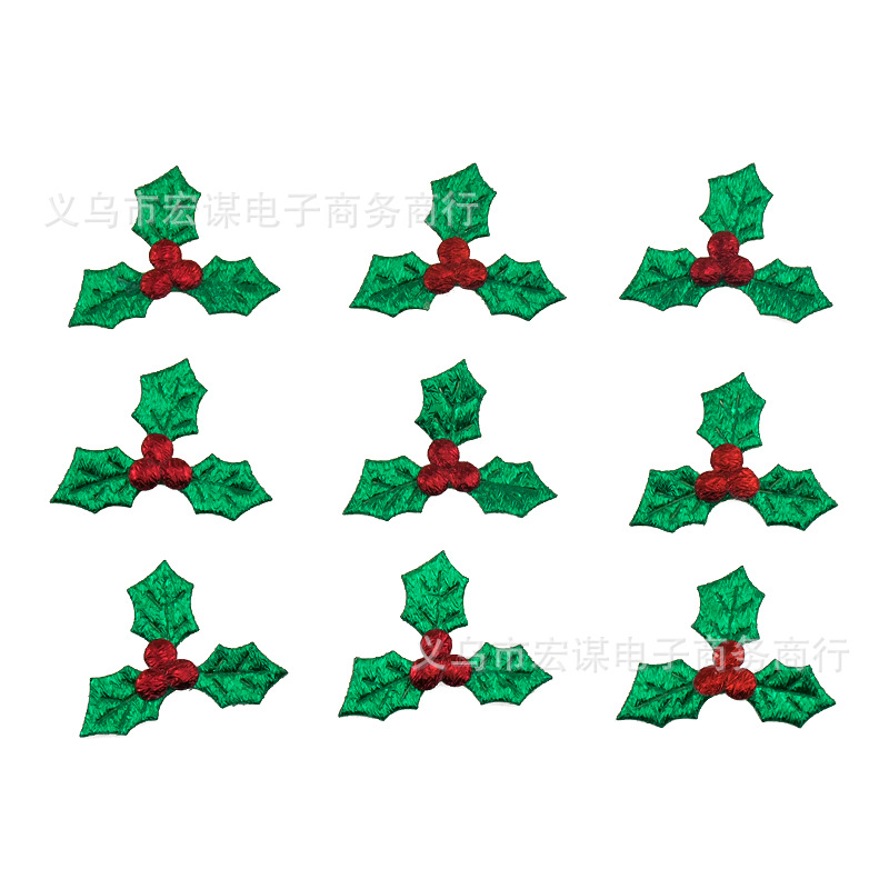 圣诞绿叶红果装饰配件 三角叶diy布料配件 圣诞树挂件 圣诞装饰品