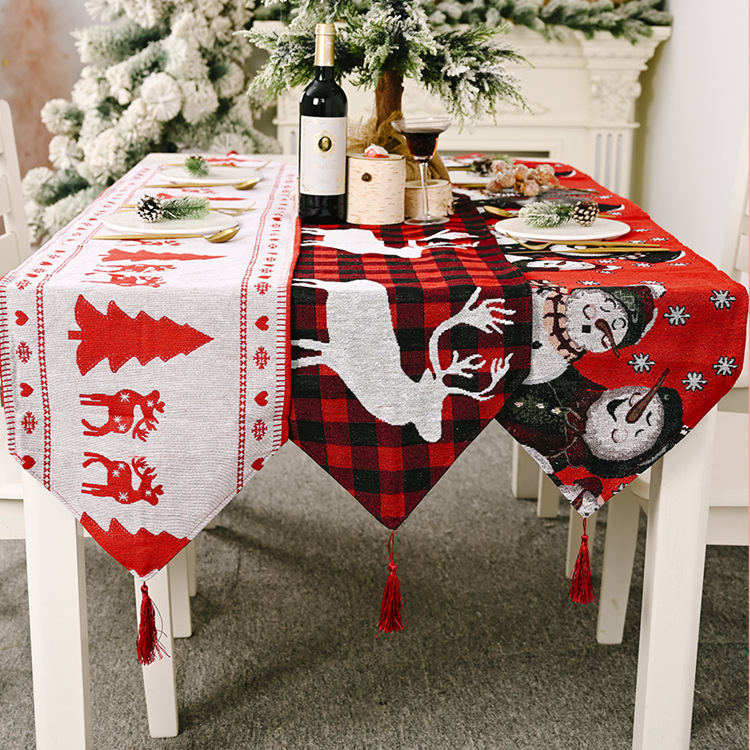 Haube Christmas Decoration Electric Embroidered Knitted Cloth Table Runner Creative Snowman Elk Table Runner Elk Placemat Tablecloth_voghion.com