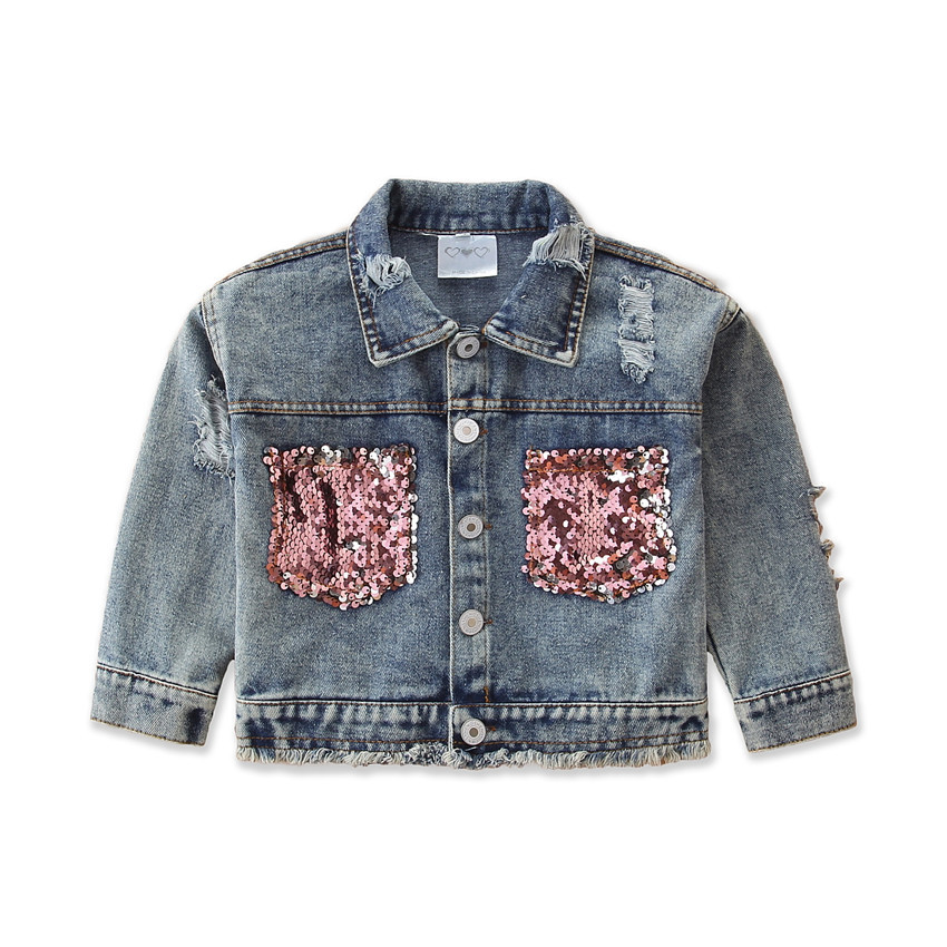 Girls Denim Jacket With Sequins For Autumn And Spring Style_voghion.com
