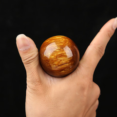 Golden Silk Seaside Teak Handle Fitness Ball Solid Elderly Health Ball Novelty Massage Amber Horn Handball Wholesale