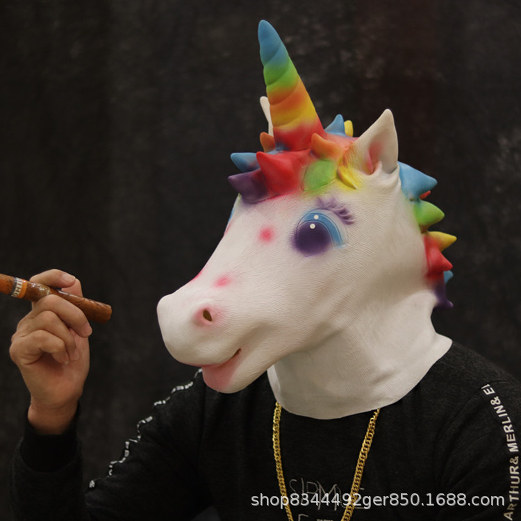 Arco Iris unicornio máscara cabeza cubierta Arco Iris caballo Halloween látex animal cabeza caballo dibujos animados animal máscara