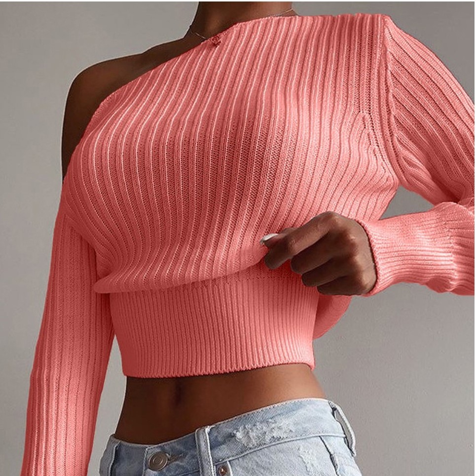 Solid Color Strapless Sexy Sweater NSHML66651