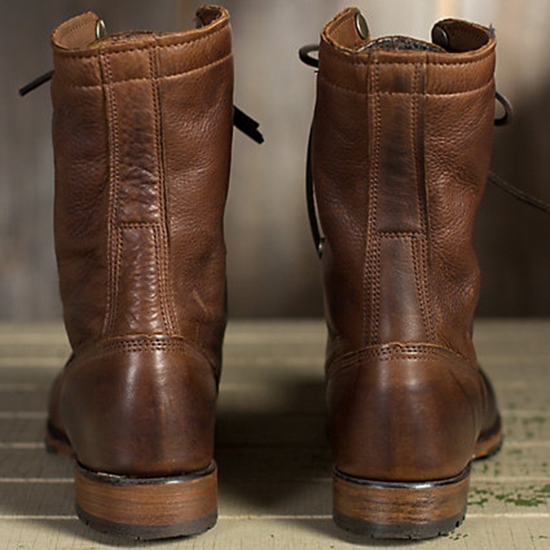 秋冬季粘胶鞋现货筒圆头哑光棕色马丁靴棕女式皮靴