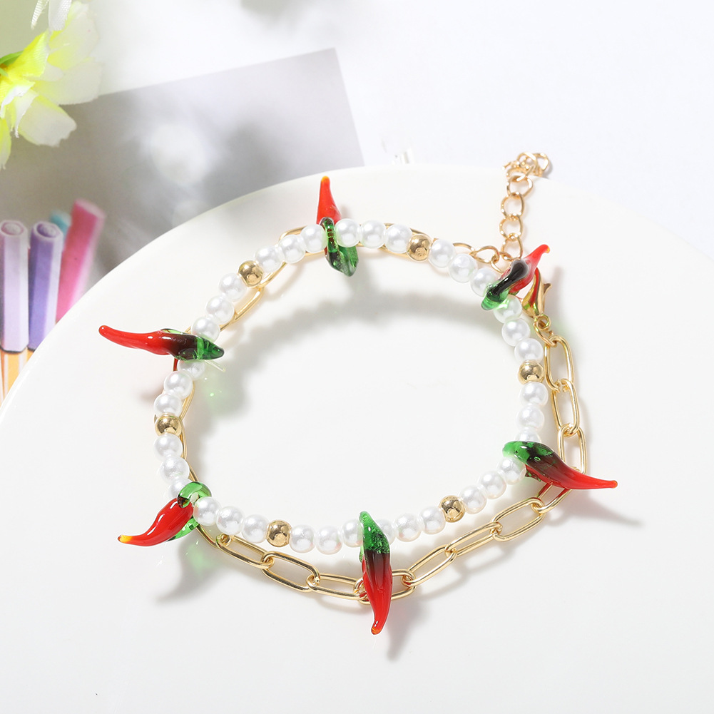 Fashion Multi-layer Pearl Pepper Chain Bracelet Trendy Personality Personalized Holiday Style Bracelet Wholesale Nihaojewelry display picture 3