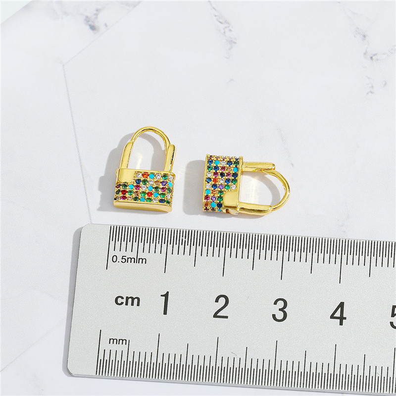 Korean  Copper Micro-inlaid Zircon Lock Earrings display picture 1