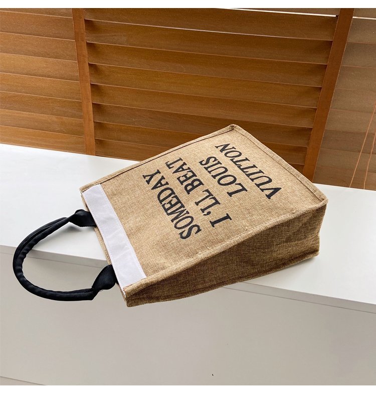 The 2020 autumn new handbag women's large-capacity Korean style lettered linen bag is a trend of large shopping bags for autumn and winter undefined