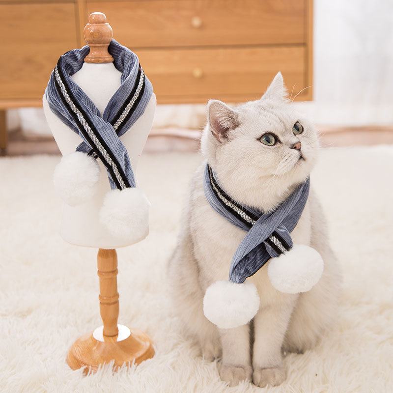 猫咪毛球亮丝绒围巾冬款保暖泰迪博美狗狗小型犬加厚防寒宠物用品|ms