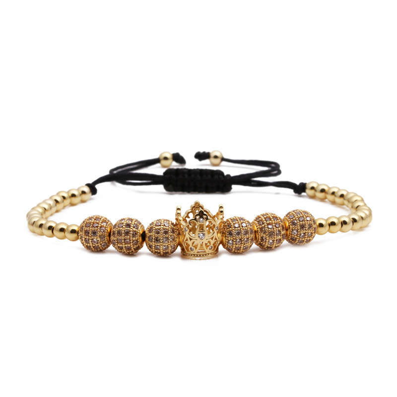 Micro Inlaid Zircon Crown Bracelet Copper Bead Woven Cz Diamond Ball Bracelet Bracelet Wholesales Yiwu display picture 1