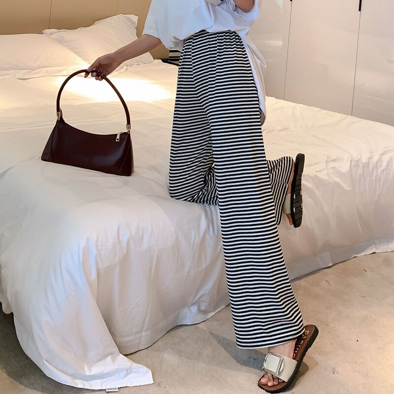 2020 New Korean Style Striped Pants Women's Wide Leg Pants High Waist All-match Casual Straight Pants Slim-fit Staggered Waist Trousers 2020 New Korean Style Striped Pants Women's Wide Leg Pants High Waist All-match Casual Straight Pants Slim-fit Staggered Waist Trousers