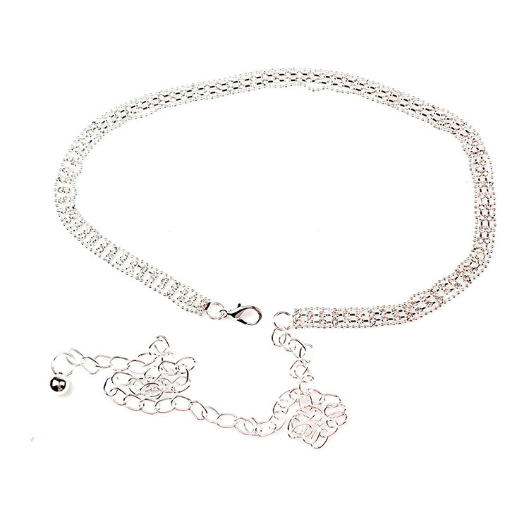 韩版新品金属吊珠链条腰链 镶嵌水钻金属腰链 个性镂空银色腰链