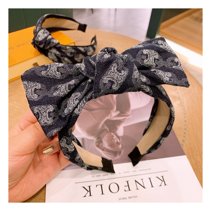 Korea Retro Denim Print Tie-dye Splash Bow Headband display picture 6