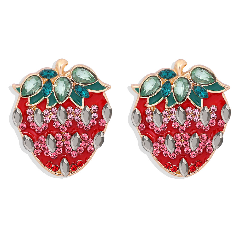 Strawberry Alloy Diamond-studded Earrings display picture 2