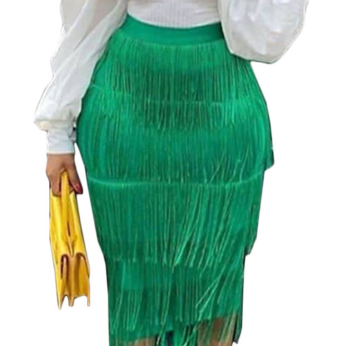 Women black green High waist layer fringe slim bag hip evening party fashion skirt model show stage performance pencil skirt Plus size skirt for woman