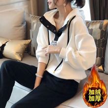 欧货洋气欧洲站2023秋冬宽松卫衣连帽加绒加厚休闲时尚运动套装女