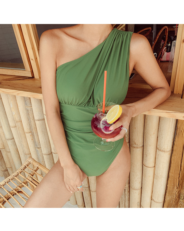  cover belly slim charming one-shoulder one-piece solid color bikini NSHL3961
