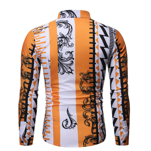 Fashionable and versatile casual color matching Lapel men’s long sleeve flower shirt