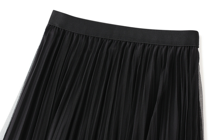 Mid-Length High Waist Pleated Yarn Skirt in Skirts