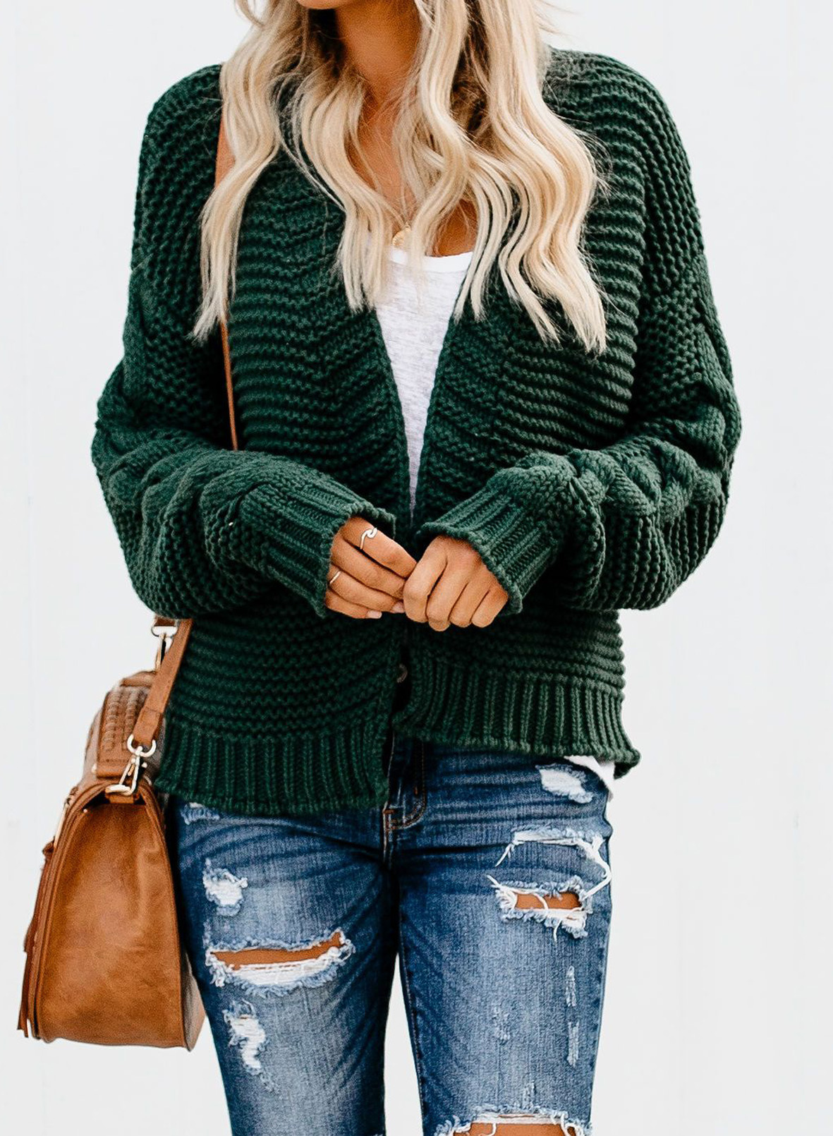 knitted cardigan women s autumn and winter new style twist solid color casual loose sweater jacket  NSSI2935