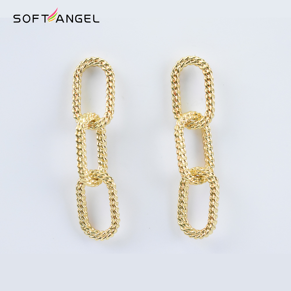 2020网红新款欧美时尚耳环 镂空链条拼接冷淡风耳饰青岛厂家代发