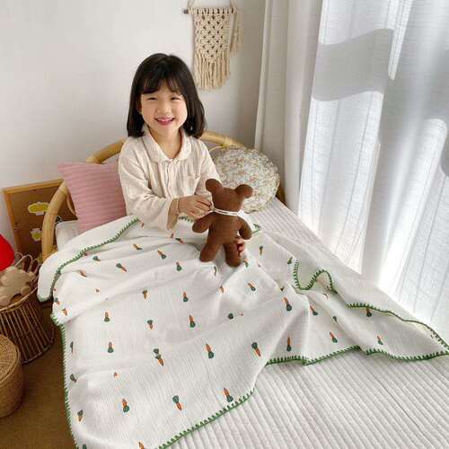 4-layer gauze cotton candy throw blanket, shell edge terry cloth printed baby bath towel, infant kindergarten gift children's blanket