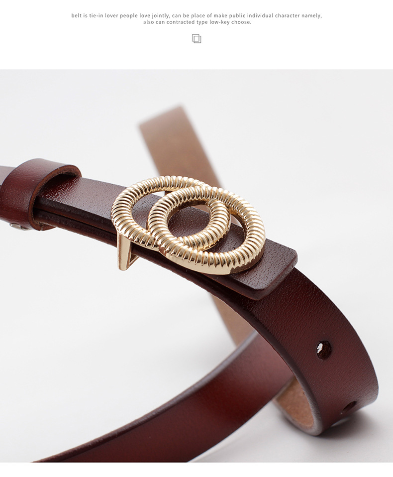 Double Loop Buckle Small Belt Ladies Plate Buckle Leather Thin Belt Two-layer Cowhide Women's Casual Fashion Belt display picture 2