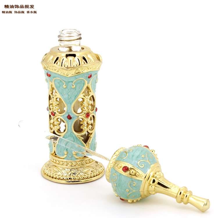 中国精油饰品网12ml金色建筑物款涂绿色油精油瓶摆件2.jp