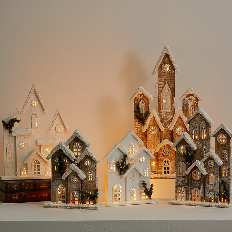 Casa de Navidad de madera decoración blanca con luces decoraciones de Navidad hotel centro comercial escenario de suelo props