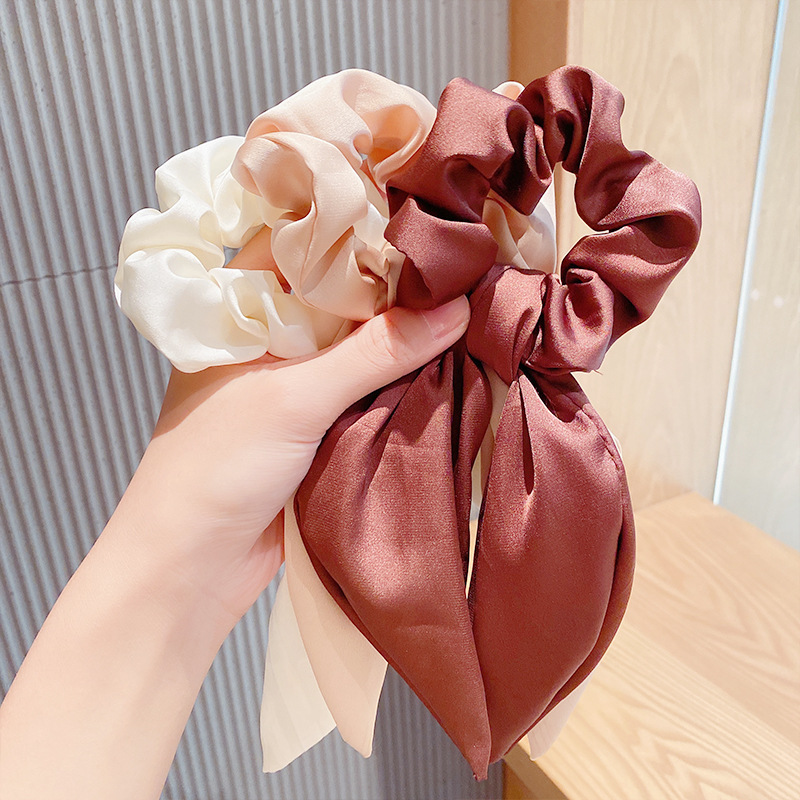 New Foreign Trade Hair Band Knotted Satin Rabbit Ears Head Rope Ponytail Hair Band Girl Large Intestine Ring Pure Color All-matching Hair Accessories display picture 2