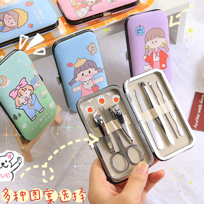 可爱女生指甲剪7件套指甲刀卡通学生指甲钳家用便携美甲修趾工具