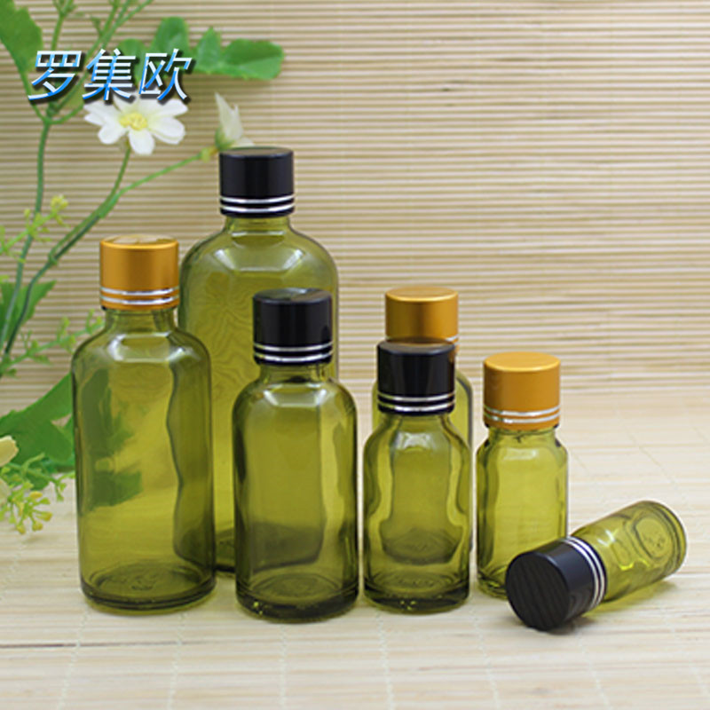 橄榄绿精油瓶高档香薰玻璃瓶化妆品调配包装空瓶沙金切线盖