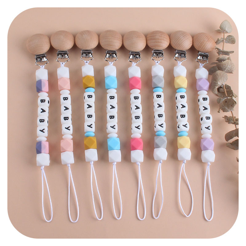 Nueva haya chupete clip bebé nombre personalización DIY creativo color mezclado octogonal silicona juguete mordedor chupete cadena
