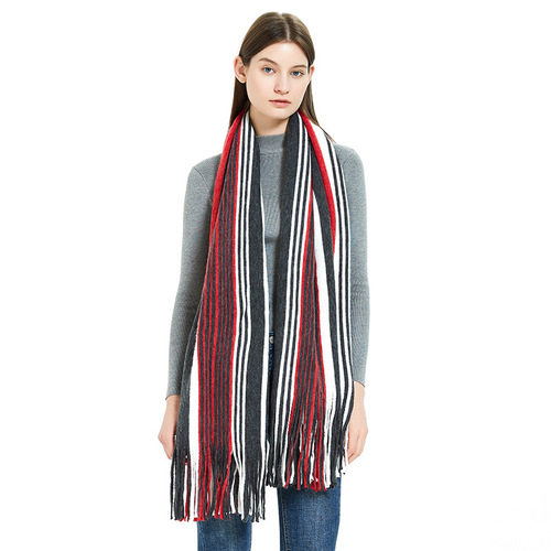 Seasonal warp knitted acrylic bib for men and women striped tassel wool scarf