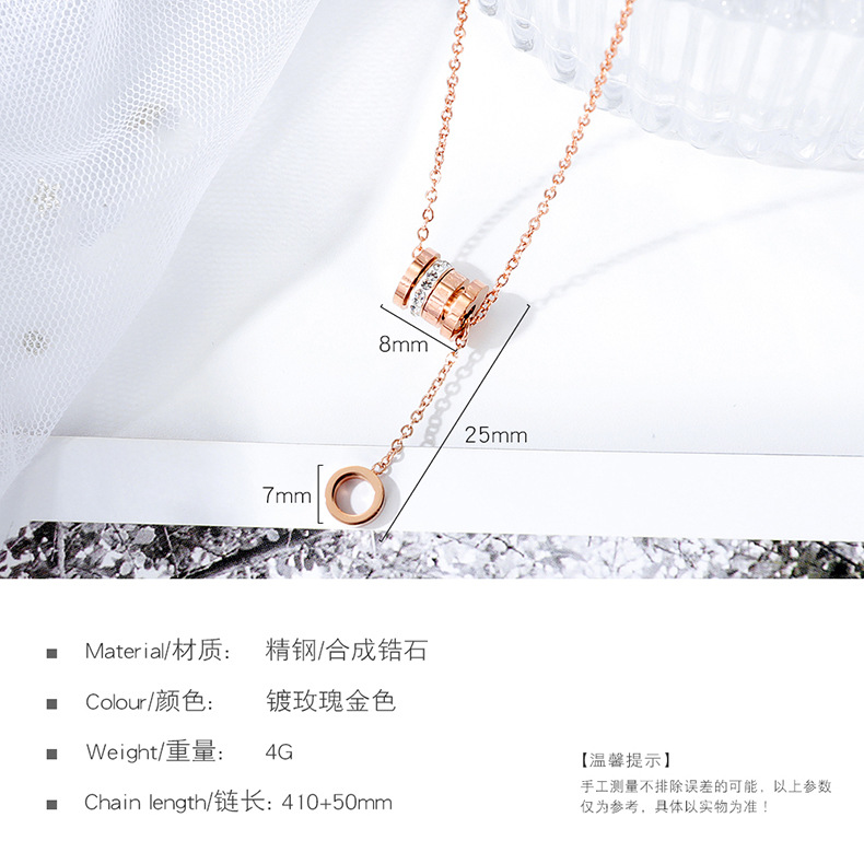 New Roman Numerals Diamond Ring Pendant Korean Fashion Wild Stainless Steel Necklace Wholesale Nihaojewelry display picture 8