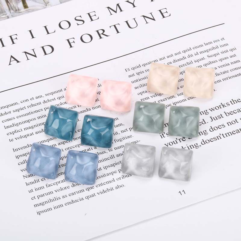 Fashion S925 Silver Needle Earrings New Geometric Irregular Earrings Resin Dazzling Color Earrings Square Women's Earrings Nihaojewelry display picture 1