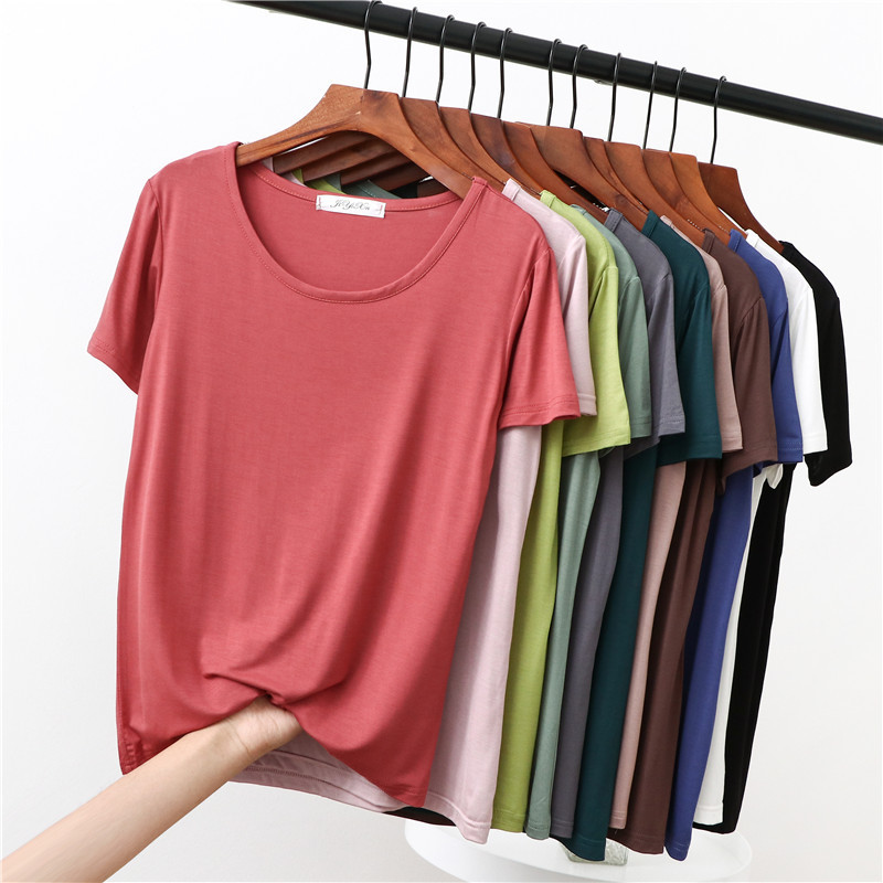 Summer New Modal Round Neck Short-Sleeved Bottoming Shirt Korean Style Loose Simple Women's T-Shirt Basic Versatile Top