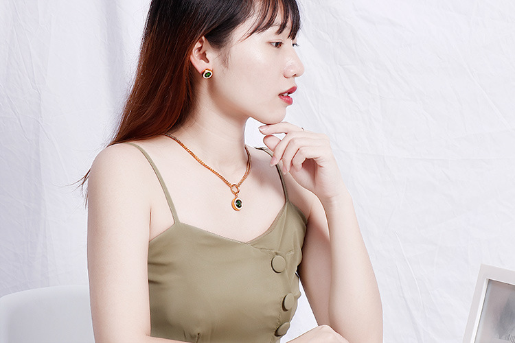 new fashion golden crystal glass diamonds earrings necklace stainless steel set wholesale nihaojewel