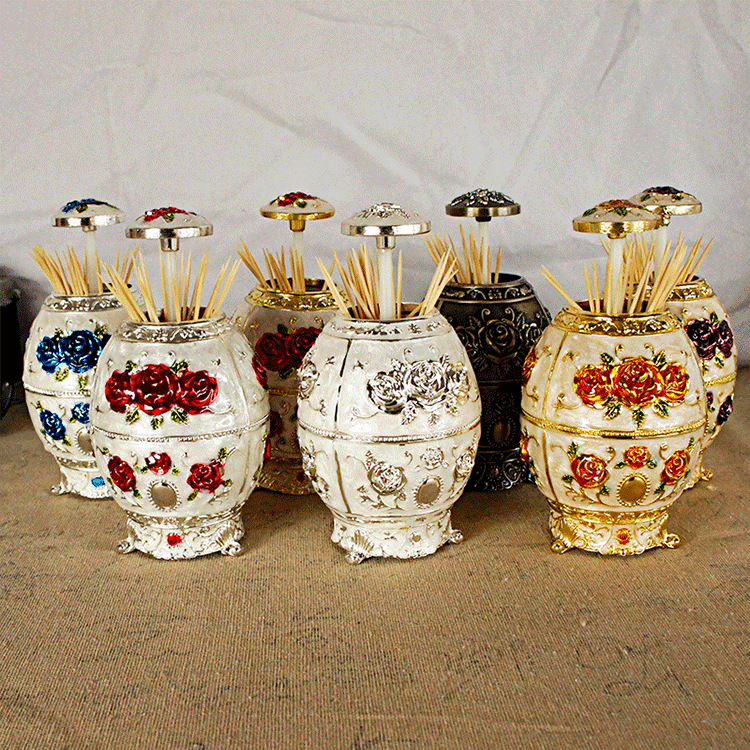 壹件代發廠家金屬電鍍時尚家居牙簽筒調味罐廚房蛋形牙簽筒玫瑰花