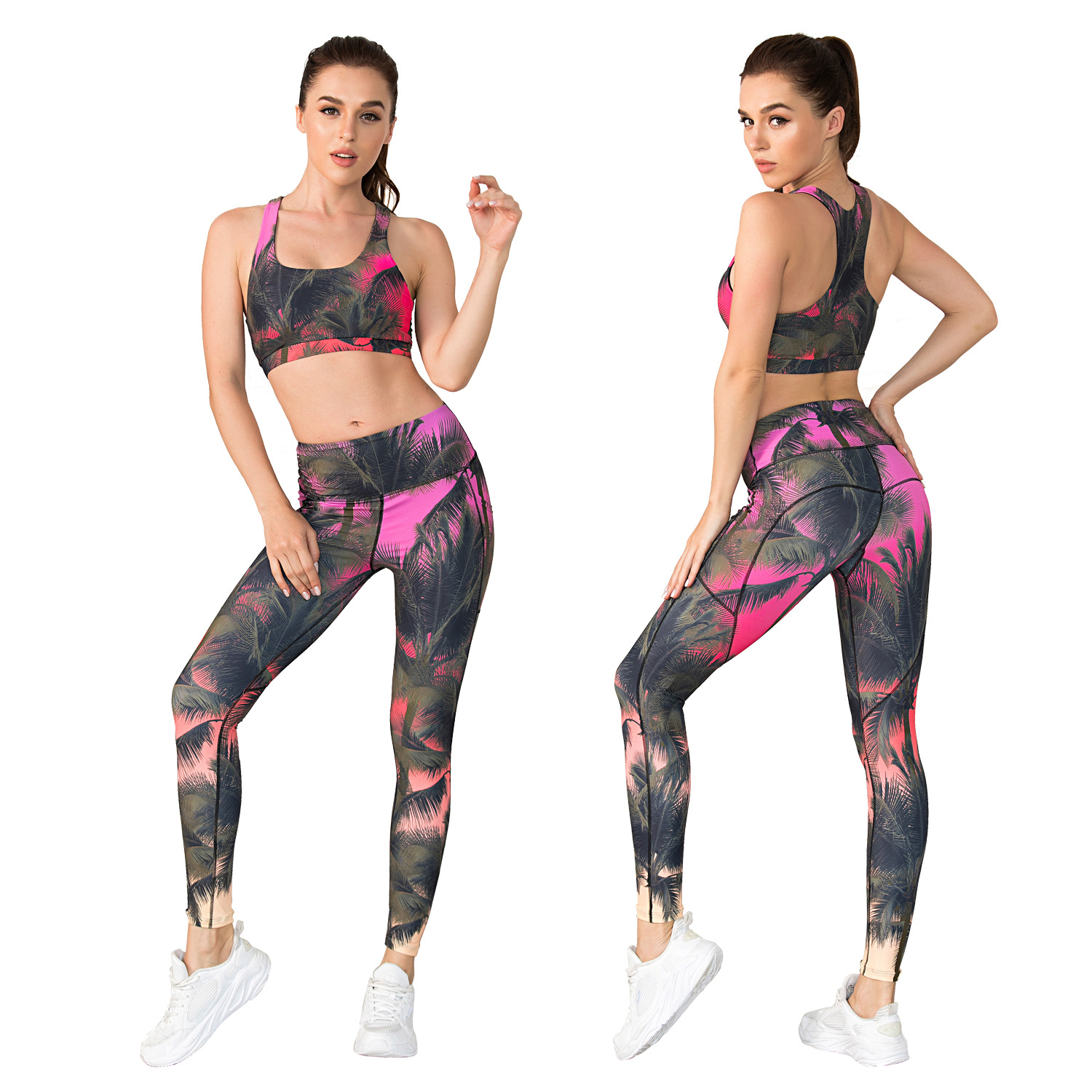 Euramerican Fitness Running Yoga Suit With Pocket Tight Pants Sports Bra