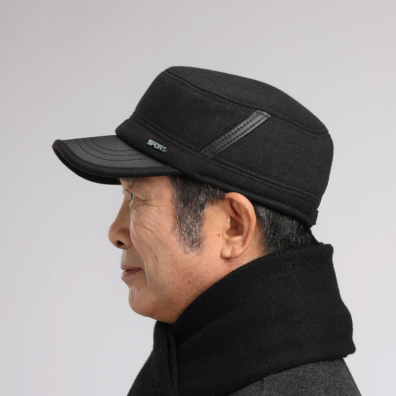 Cappelli da uomo di mezza età in inverno, papà piatto con protezione per le orecchie, anziani per il calore autunnale e invernale, nonno vecchio_voghion.com